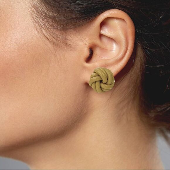 Olive Green Knots Clay Earrings S925 Silver gold posts - Picture 7 of 7